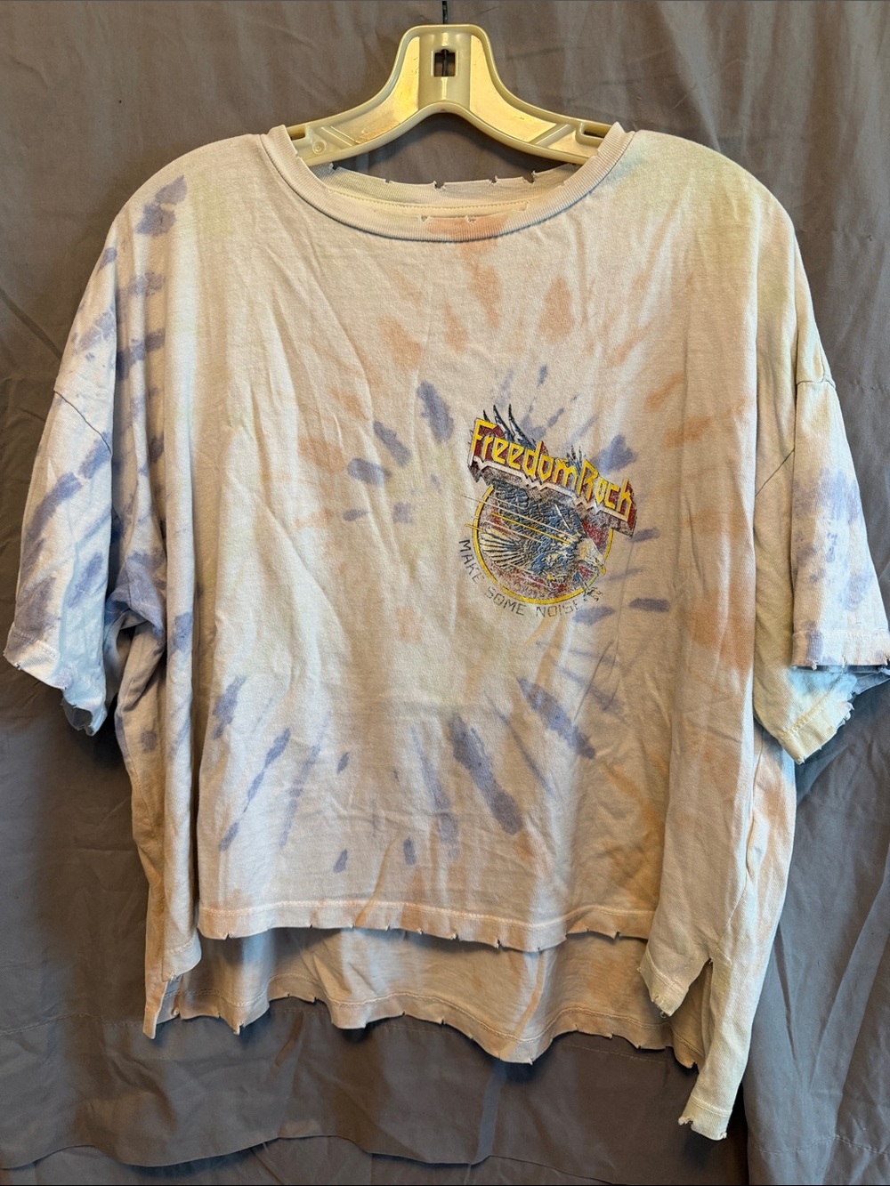 rebels Tie-Dye Crop Top with Freedom Rock Graphic - Blue, Peach